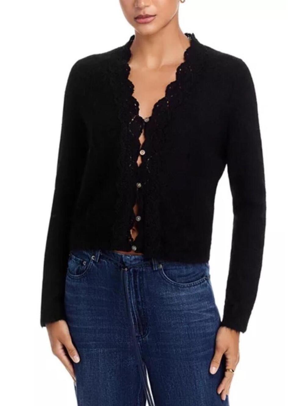 New Rails Mer Scalloped Lace Cardigan in Black Size M $288